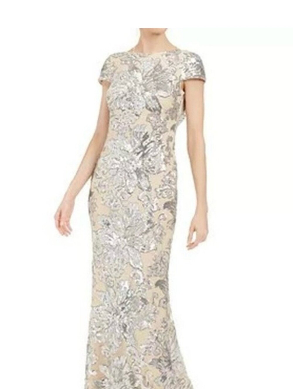 Calvin Klein Elegant Silver Sequin Floral Gown - Women Size 14 Stunning